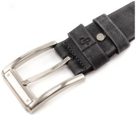 Кожаный ремень серого цвета с крупной пряжкой Grande Pelle (43245)