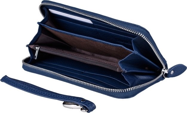 Жіночий місткий темно-синій гаманець із натуральної шкіри на блискавці ST Leather (21538)