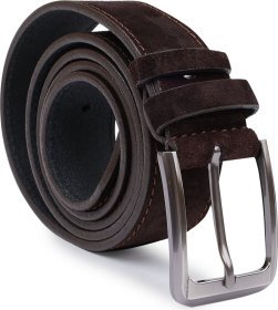 Замшевый стильный мужской ремень темно-коричневого цвета под брюки или джинсы Vintage (2420734)