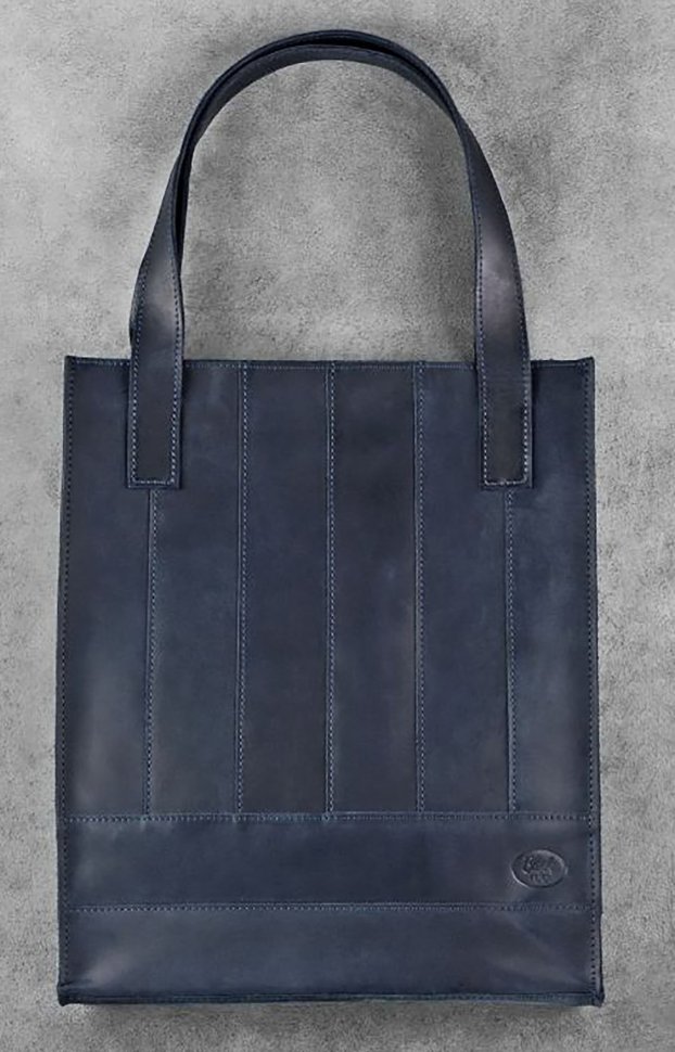 Сумка шоппер из винтажной кожи синего цвета BlankNote Бэтси (12638)