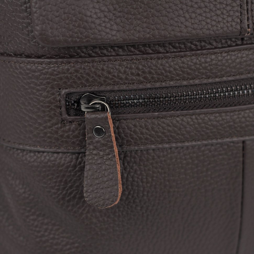 Чоловіча наплічна сумка-планшет коричневого кольору з натуральної шкіри з зернистою фактурою Tiding Bag (15914)