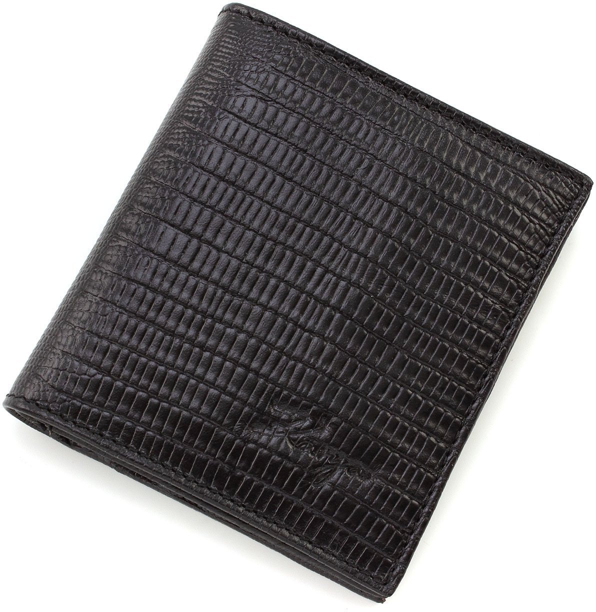 Черное мужское портмоне из качественной кожи с тиснением на два отдела KARYA (19890)