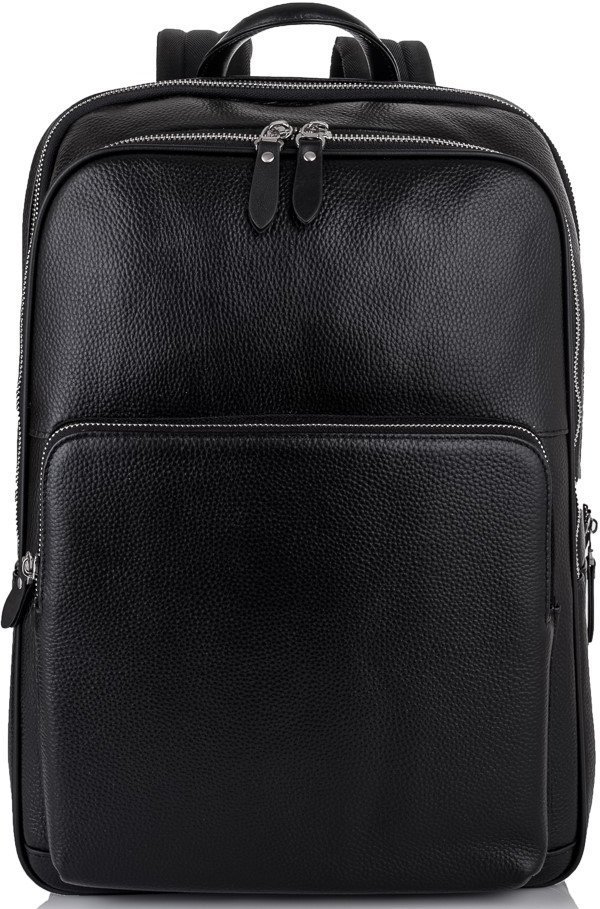 Чоловічий шкіряний чорний рюкзак для ноутбука на два відділи Tiding Bag (21568)