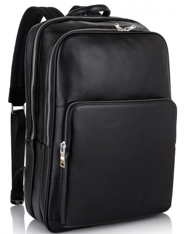 Чоловічий шкіряний чорний рюкзак для ноутбука на два відділи Tiding Bag (21568)