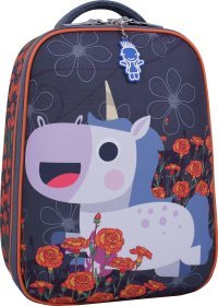 Серый школьный рюкзак для девочек из текстиля с единорогом Bagland (53839)