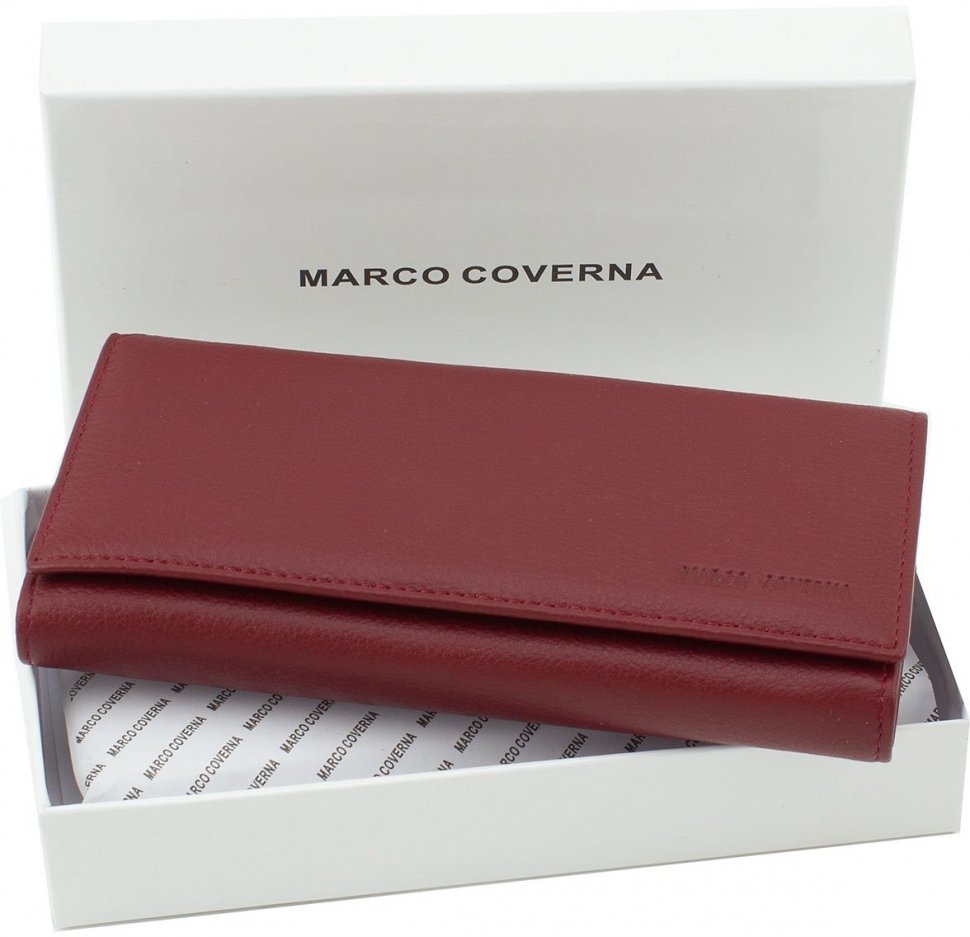 Жіночий бордовий гаманець на магнітах з блоком під картки Marco Coverna (17555)