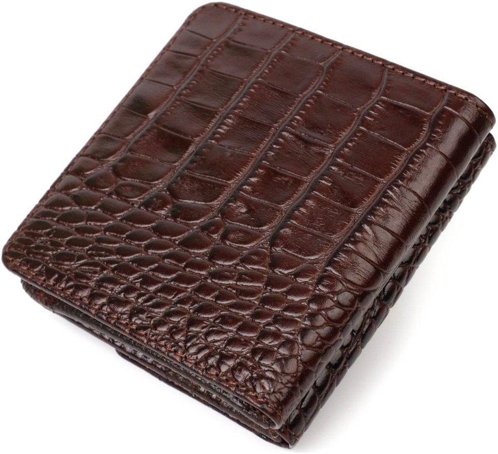 Коричневий жіночий гаманець з натуральної шкіри з тисненням під крокодила Tony Bellucci (2422022)