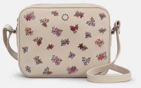 Сумка женская кросс-боди из натуральной кожи светло-серого цвета с красивыми нашивками в виде цветочков Yoshi (Великобритания) 94439