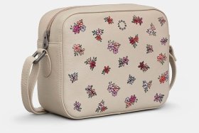 Сумка женская кросс-боди из натуральной кожи светло-серого цвета с красивыми нашивками в виде цветочков Yoshi (Великобритания) 94439