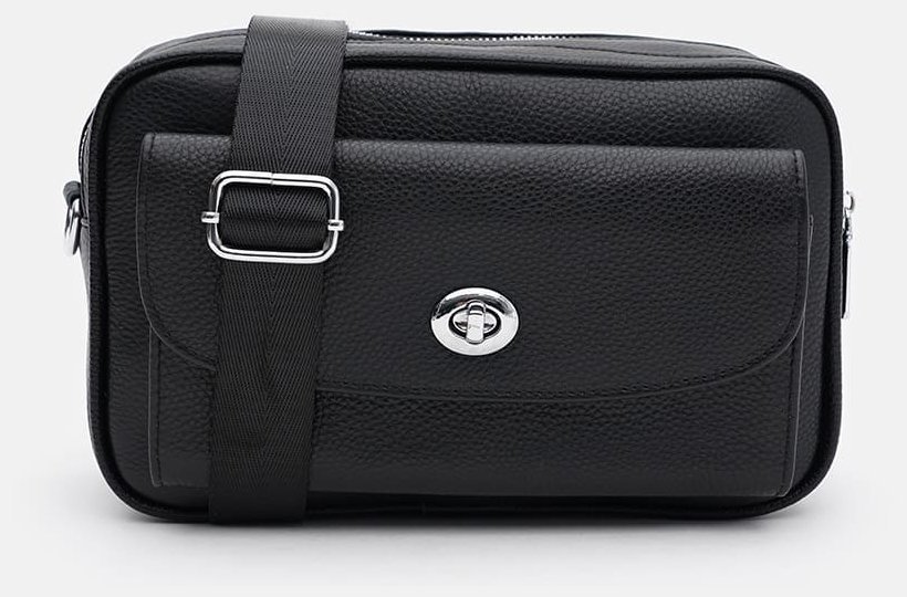 Женская сумка на 2 отделения из фактурной кожи Borsa Leather 104539 (черная) modnotak фото №2