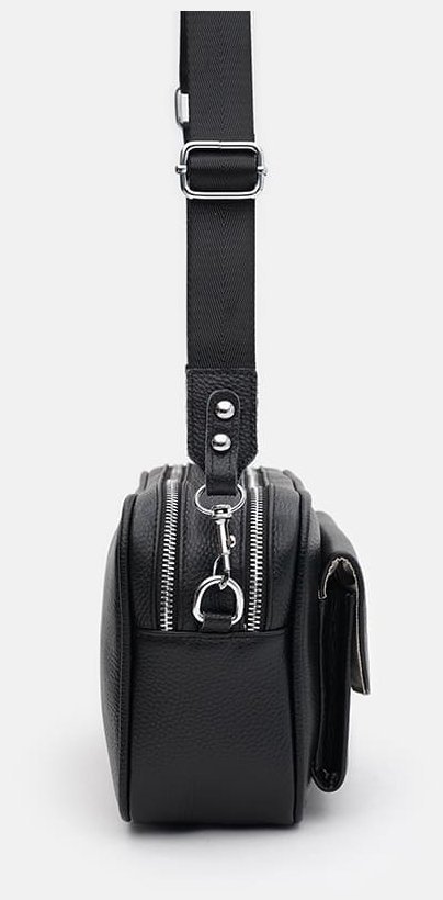 Женская сумка на 2 отделения из фактурной кожи Borsa Leather 104539 (черная) modnotak фото №4