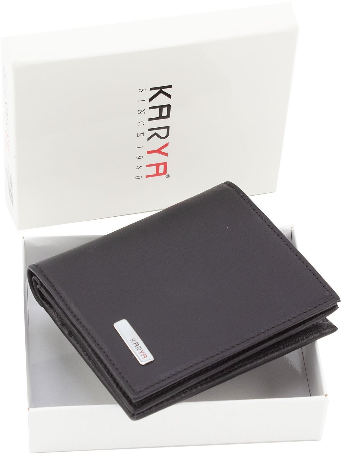 Практичное портмоне с двумя разворотами из натуральной кожи черного цвета KARYA (0953-1)