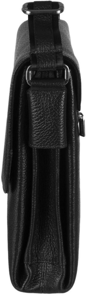 Чоловіча плечова сумка класичного дизайну з чорної шкіри DESISAN (19204)