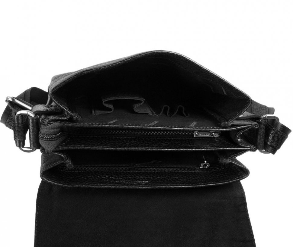 Мужская плечевая сумка классического дизайна из черной кожи DESISAN (19204)