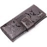 Коричневий жіночий гаманець з натуральної шкіри під змію з хлястиком на магніті KARYA (2421025) - 1