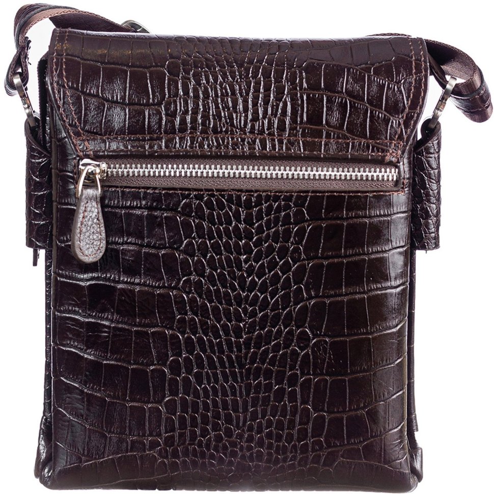 Коричнева сумка на плече зі шкіри під крокодила Desisan (1354-19)