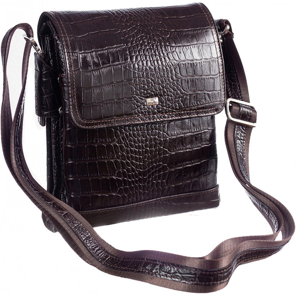 Коричневая сумка на плечо из кожи под крокодила Desisan (1354-19)