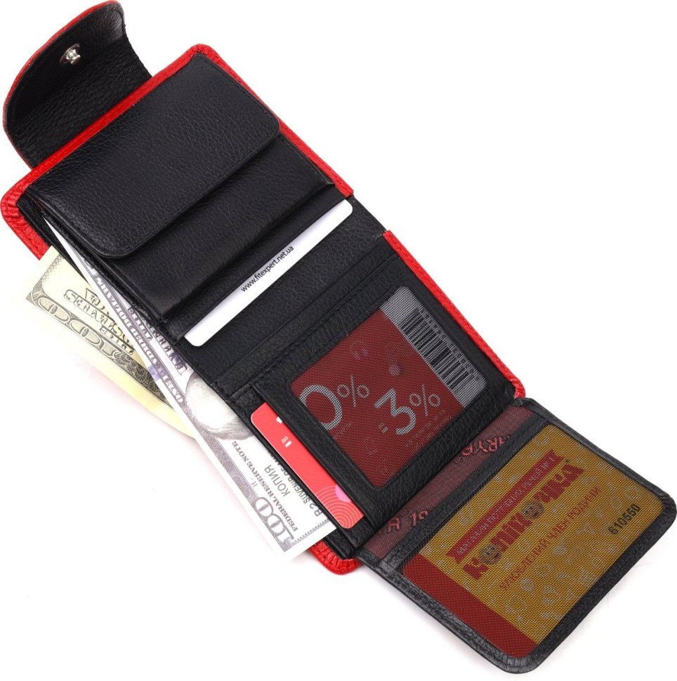 Красно-черный женский кошелек среднего размера из зернистой кожи KARYA (2421125)