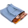 Современная женская сумка-шоппер из натуральной кожи голубого цвета Shvigel (16361) - 5