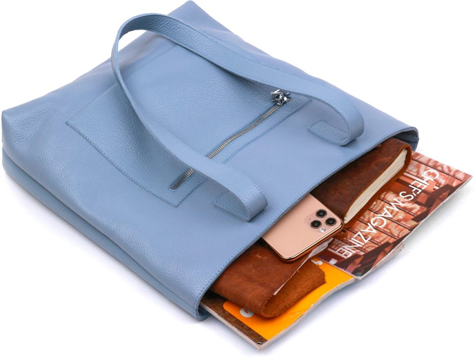 Сучасна жіноча сумка-шоппер із натуральної шкіри блакитного кольору Shvigel (16361)