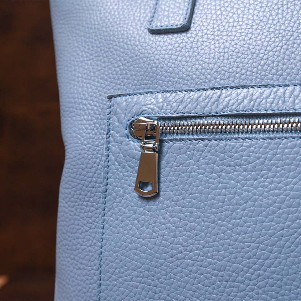 Современная женская сумка-шоппер из натуральной кожи голубого цвета Shvigel (16361)
