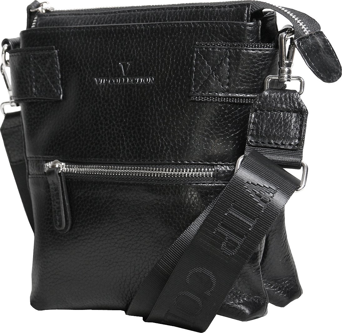 Стильная кожаная мужская сумка-планшет через плечо в черном цвете Vip Collection (21089)