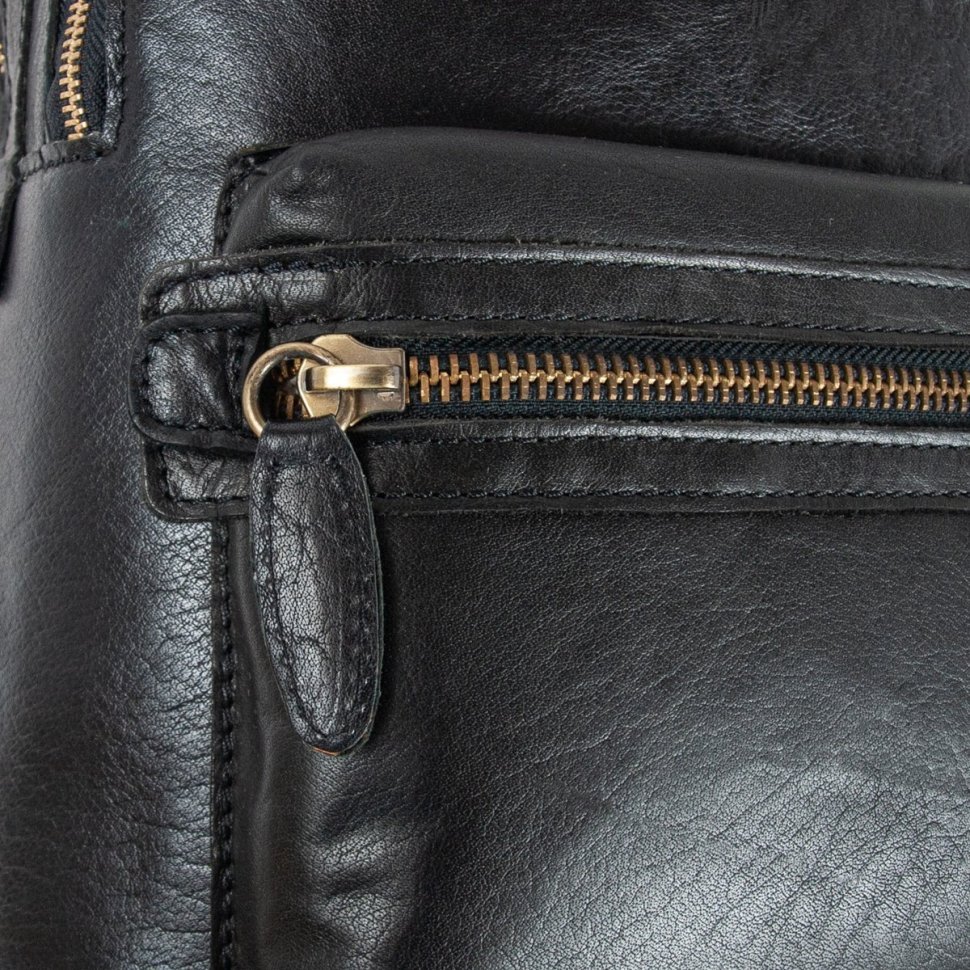 Городской мужской рюкзак из натуральной гладкой кожи Ashwood G38 черного цвета 95439 modnotak фото №6