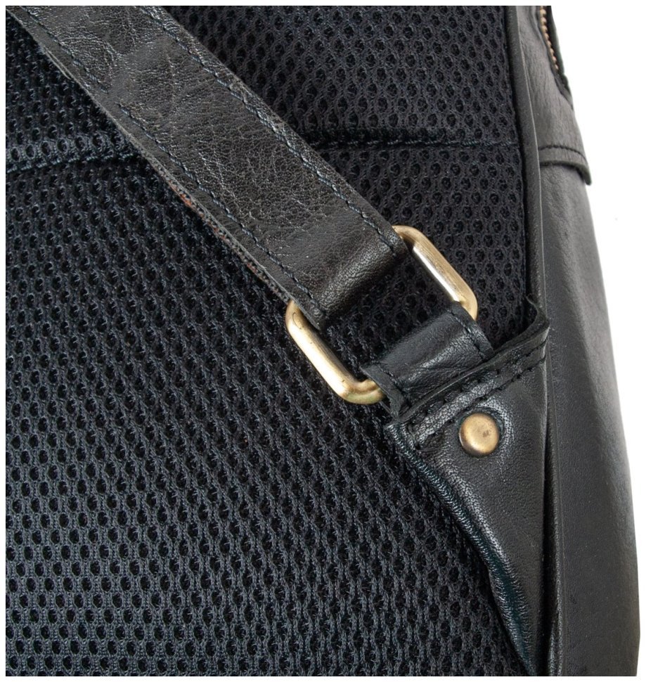Городской мужской рюкзак из натуральной гладкой кожи Ashwood G38 черного цвета 95439 modnotak фото №8