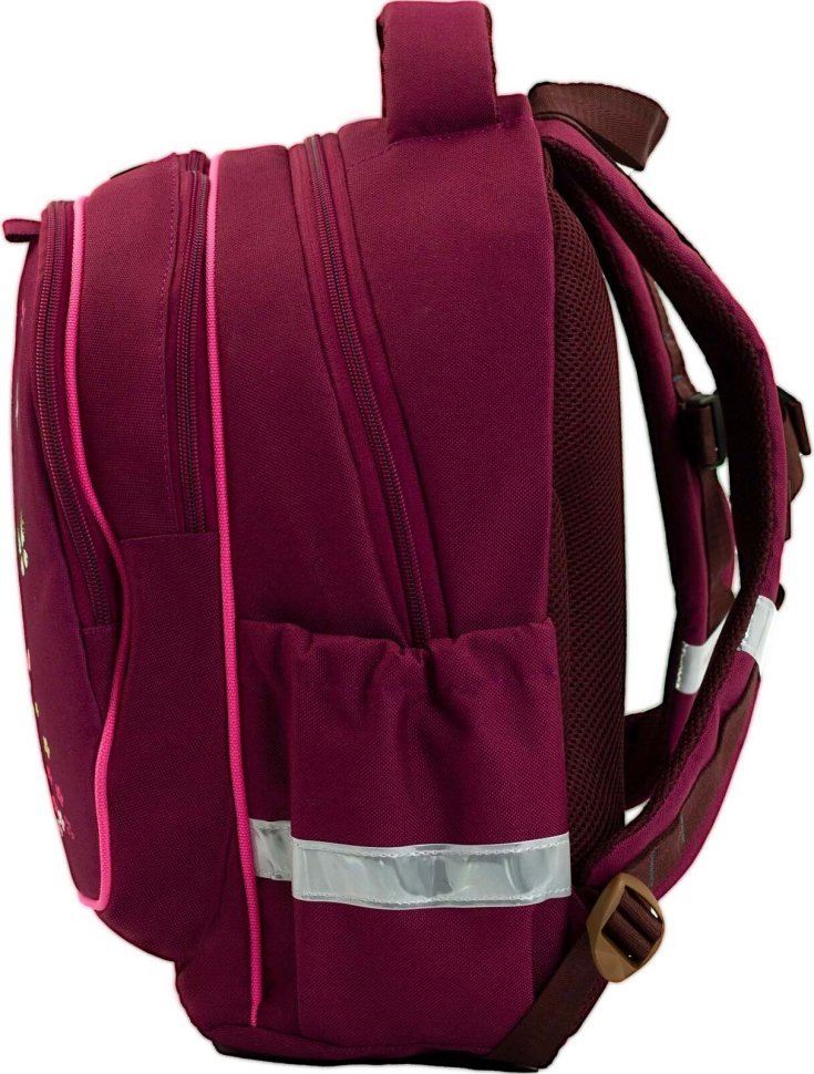 Школьный рюкзак для девочки из бордового текстиля с котиком Bagland Butterfly 55639