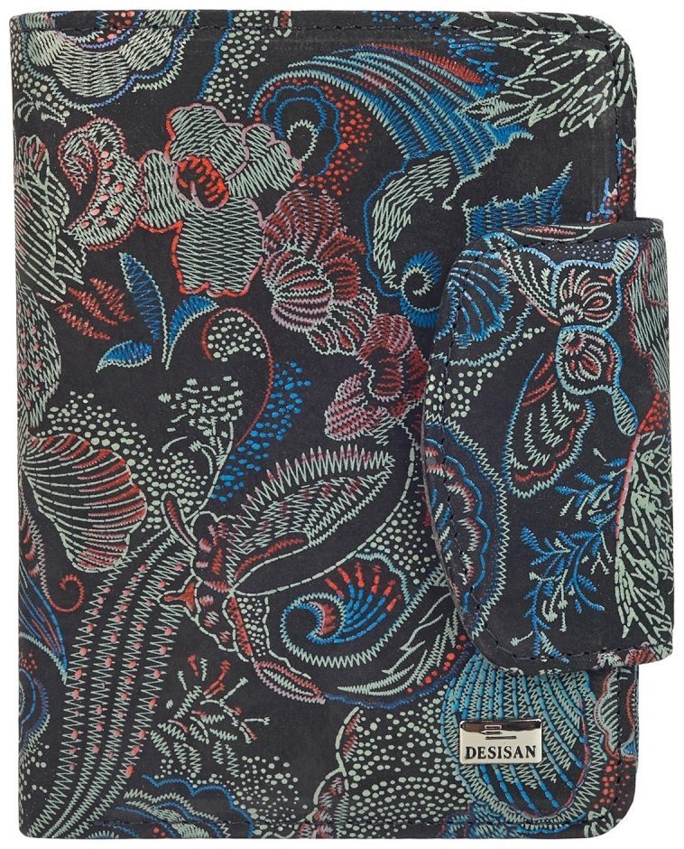 Компактный женский кошелек из кожи на кнопке Desisan 106739 разноцветный с принтом цветов modnotak фото №1