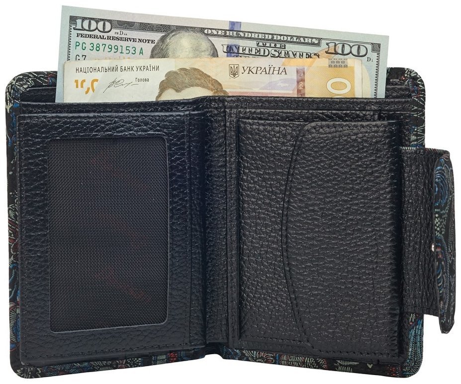 Компактный женский кошелек из кожи на кнопке Desisan 106739 разноцветный с принтом цветов modnotak фото №4