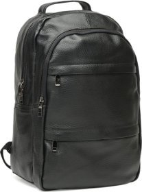 Просторный мужской кожаный рюкзак черного цвета Keizer (56739)