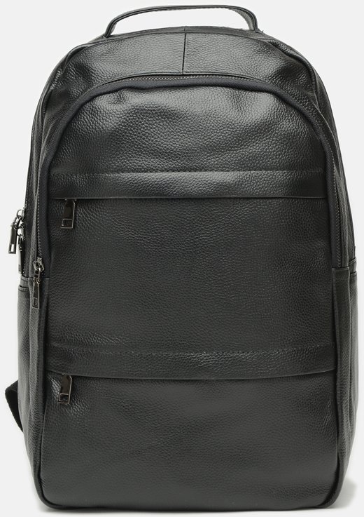 Просторий чоловічий шкіряний рюкзак чорного кольору Keizer (56739)