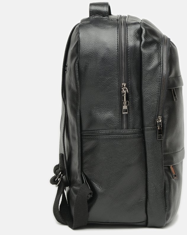 Просторный мужской кожаный рюкзак черного цвета Keizer (56739)