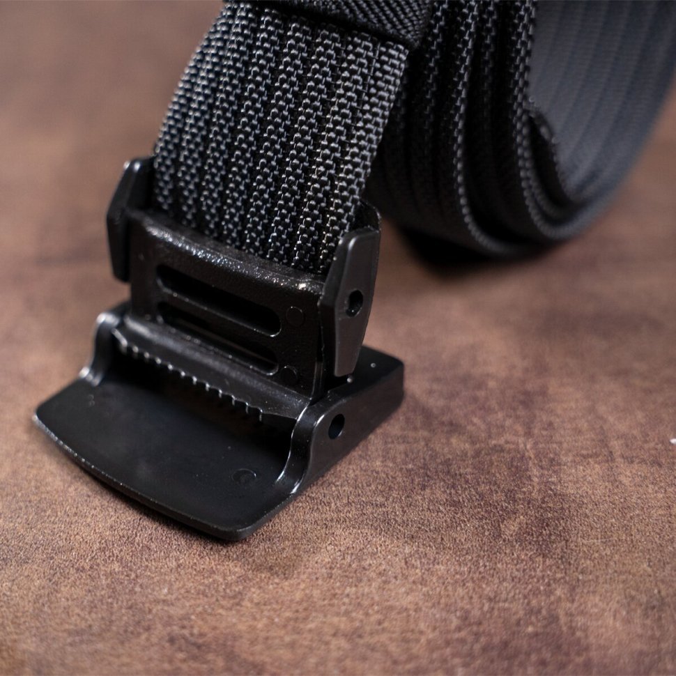 Щільний текстильний чоловічий ремінь чорного кольору з пряжкою-автомат Vintage (2420227)