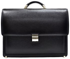 Деловой мужской портфель из натуральной кожи флотар черного цвета Desisan 106939 с плечевым ремнем