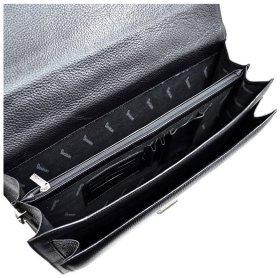 Деловой мужской портфель из натуральной кожи флотар черного цвета Desisan 106939 с плечевым ремнем