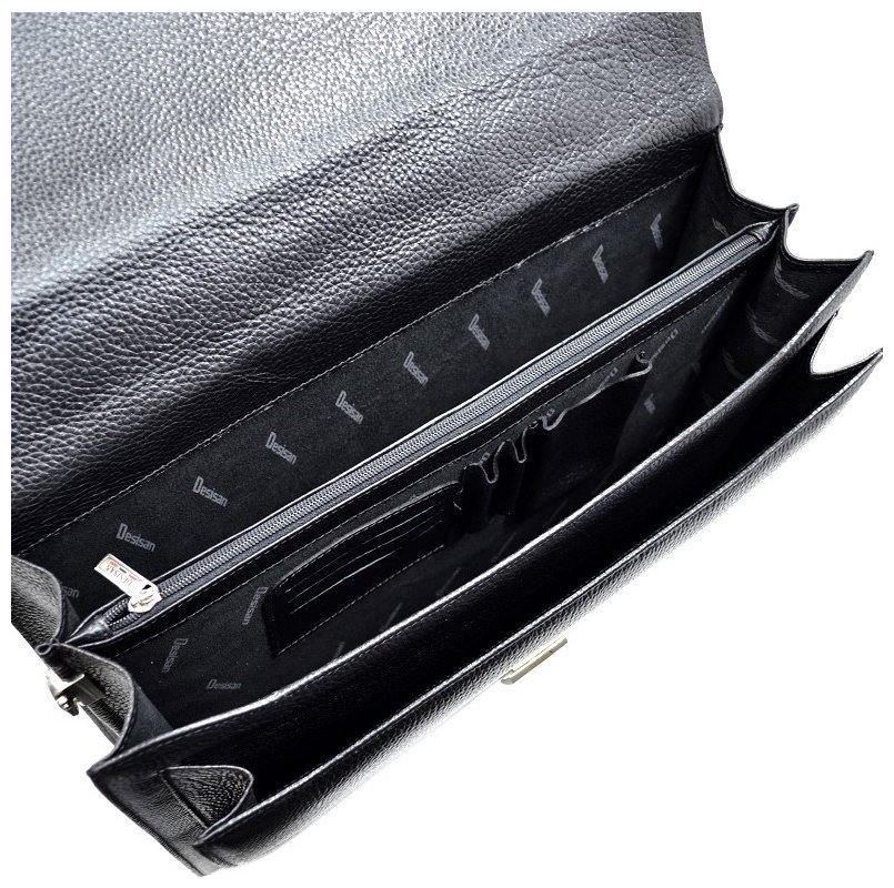 Деловой мужской портфель из натуральной кожи флотар черного цвета Desisan 106939 с плечевым ремнем modnotak фото №2