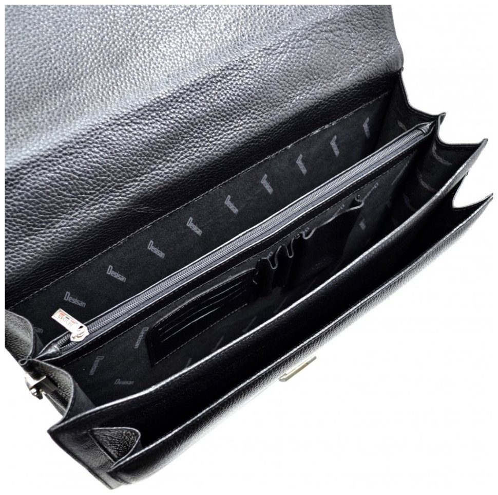 Деловой мужской портфель из натуральной кожи флотар черного цвета Desisan 106939 с плечевым ремнем modnotak фото №5
