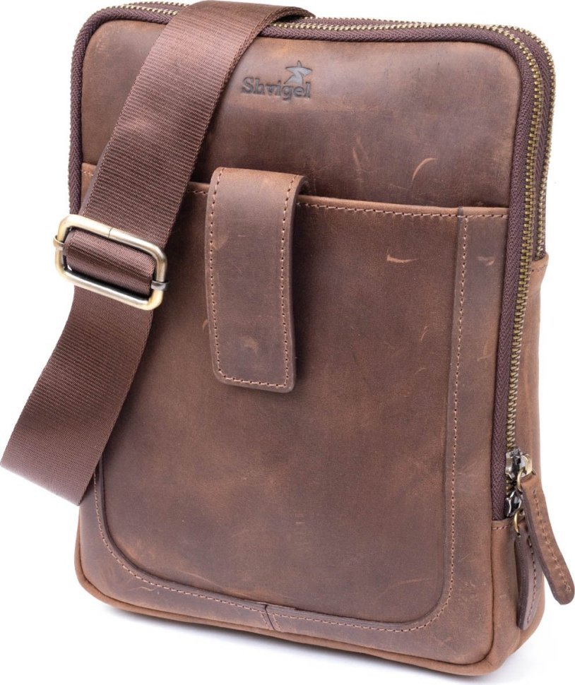 Коричневая мужская сумка-планшет из матовой кожи на два отделения SHVIGEL (2411285)