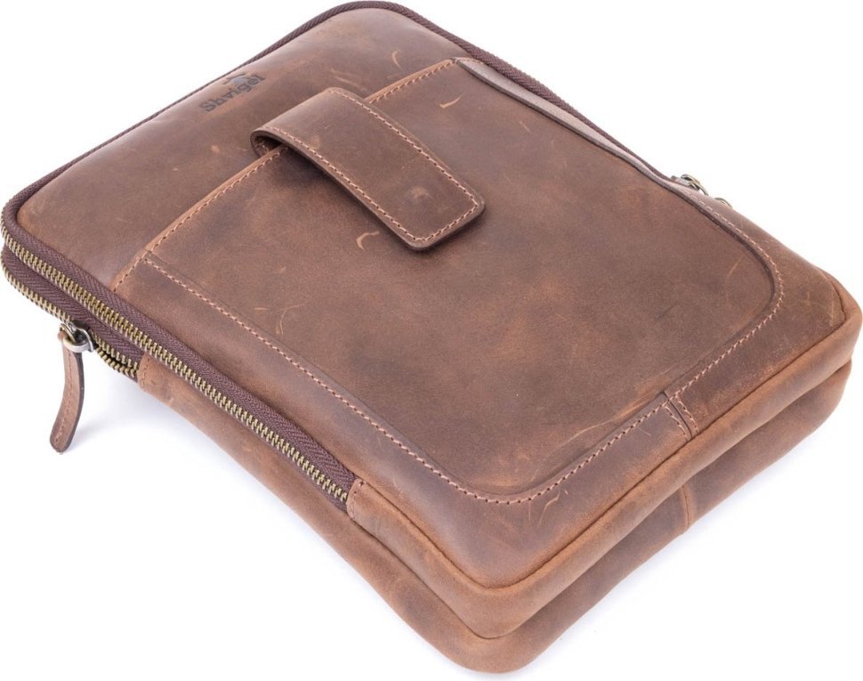 Коричнева чоловіча сумка-планшет із матової шкіри на два відділення SHVIGEL (2411285)