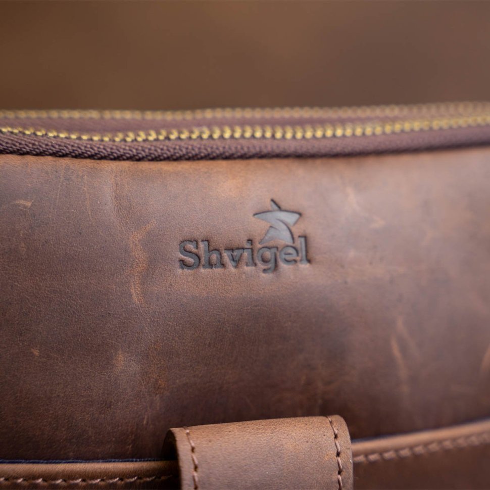 Коричневая мужская сумка-планшет из матовой кожи на два отделения SHVIGEL (2411285)