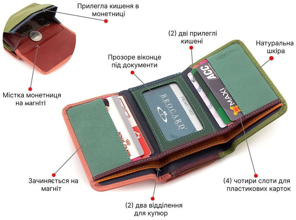 Маленький жіночий гаманець із натуральної різнокольорової шкіри з монетницею ST Leather 1767239 modnotak фото №4