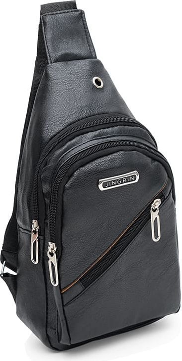 Чоловічий недорогий рюкзак-слінг через плече зі шкірозамінника чорного кольору Monsen (22104) modnotak фото №1