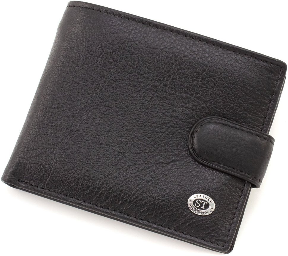 Маленьке чоловіче портмоне із натуральної шкіри чорного кольору ST Leather 1767439