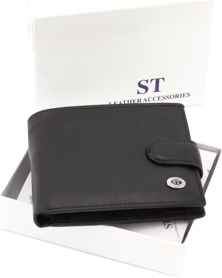 Маленьке чоловіче портмоне із натуральної шкіри чорного кольору ST Leather 1767439