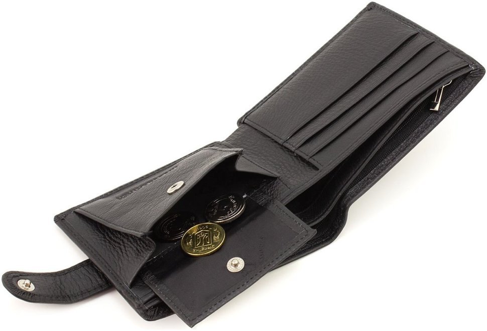 Маленькое мужское портмоне из натуральной кожи черного цвета ST Leather 1767439
