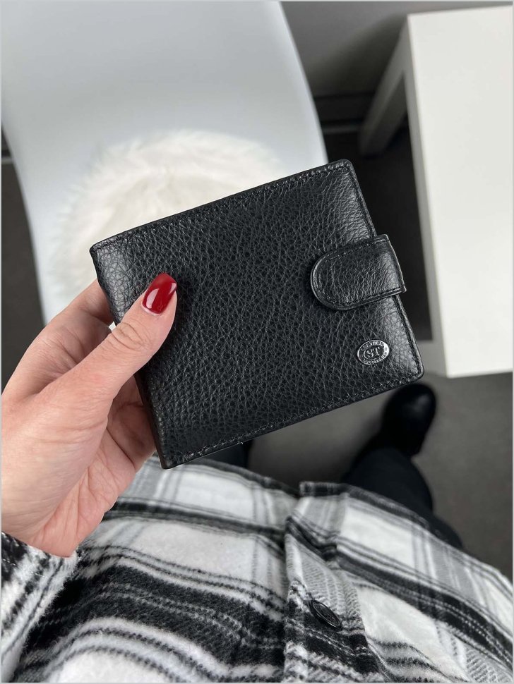 Маленькое мужское портмоне из натуральной кожи черного цвета ST Leather 1767439