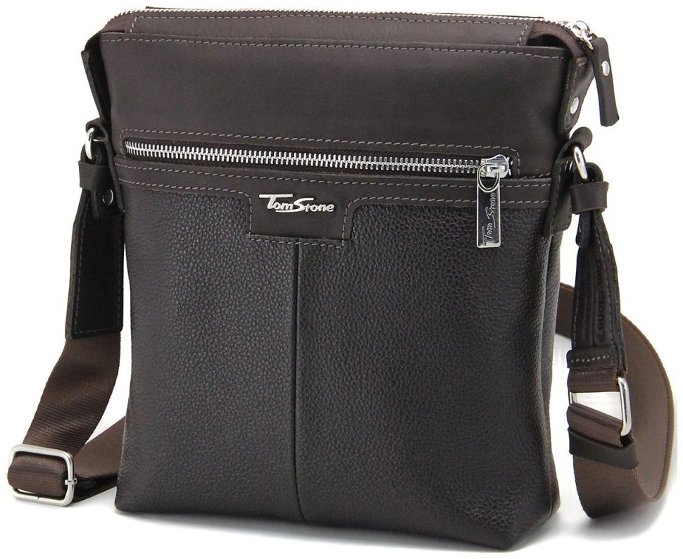 Мужская коричневая сумка-планшет из натуральной качественной кожи Tom Stone 77739
