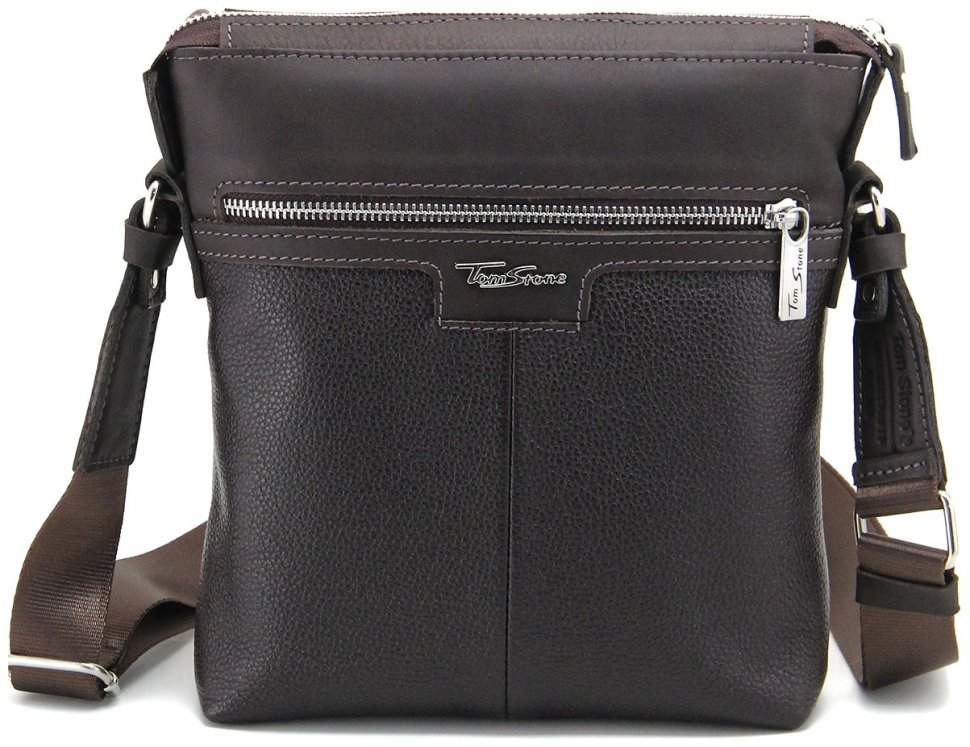 Чоловіча коричнева сумка-планшет із натуральної якісної шкіри Tom Stone 77739